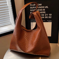 WW - Damen Vielseitige Schultertasche aus weichem Leder mit gewebtem Hobo-Design