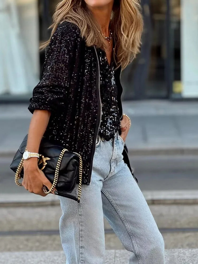 WW | Pailletten Loungewear Jacke Für Damen