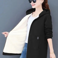 WW | Kapuzenmantel für Damen - schwarze Freizeitjacke
