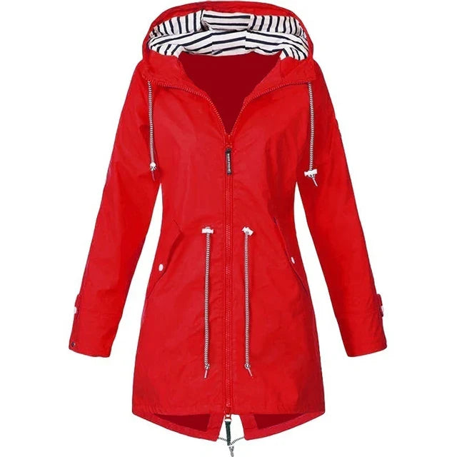 Rot wasserdichter Trenchcoat mit Kapuze