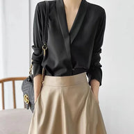 Satin V-Ausschnitt Bluse