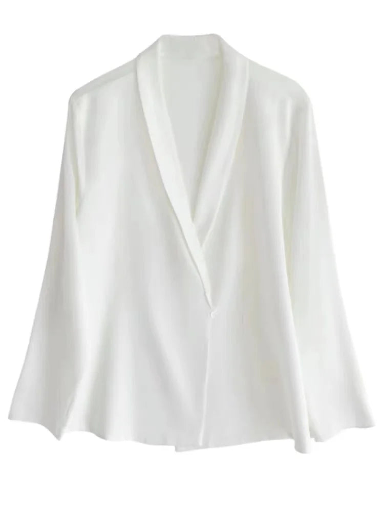Satin V-Ausschnitt Bluse