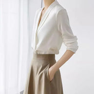 Satin V-Ausschnitt Bluse