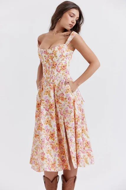WW | Gedrucktes Blumenkleid Korsettmodell