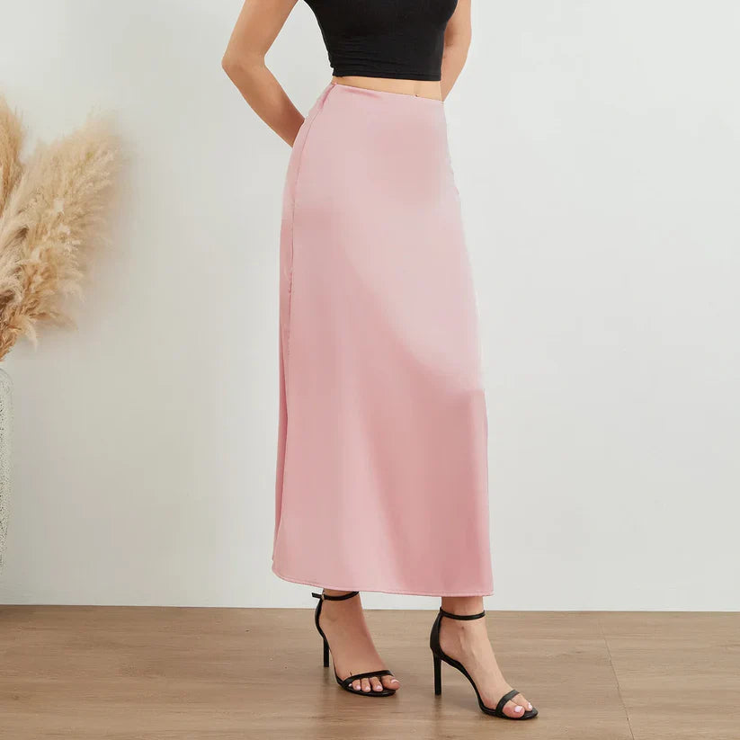 WW | Mode Langer Glänzender Satin Rock
