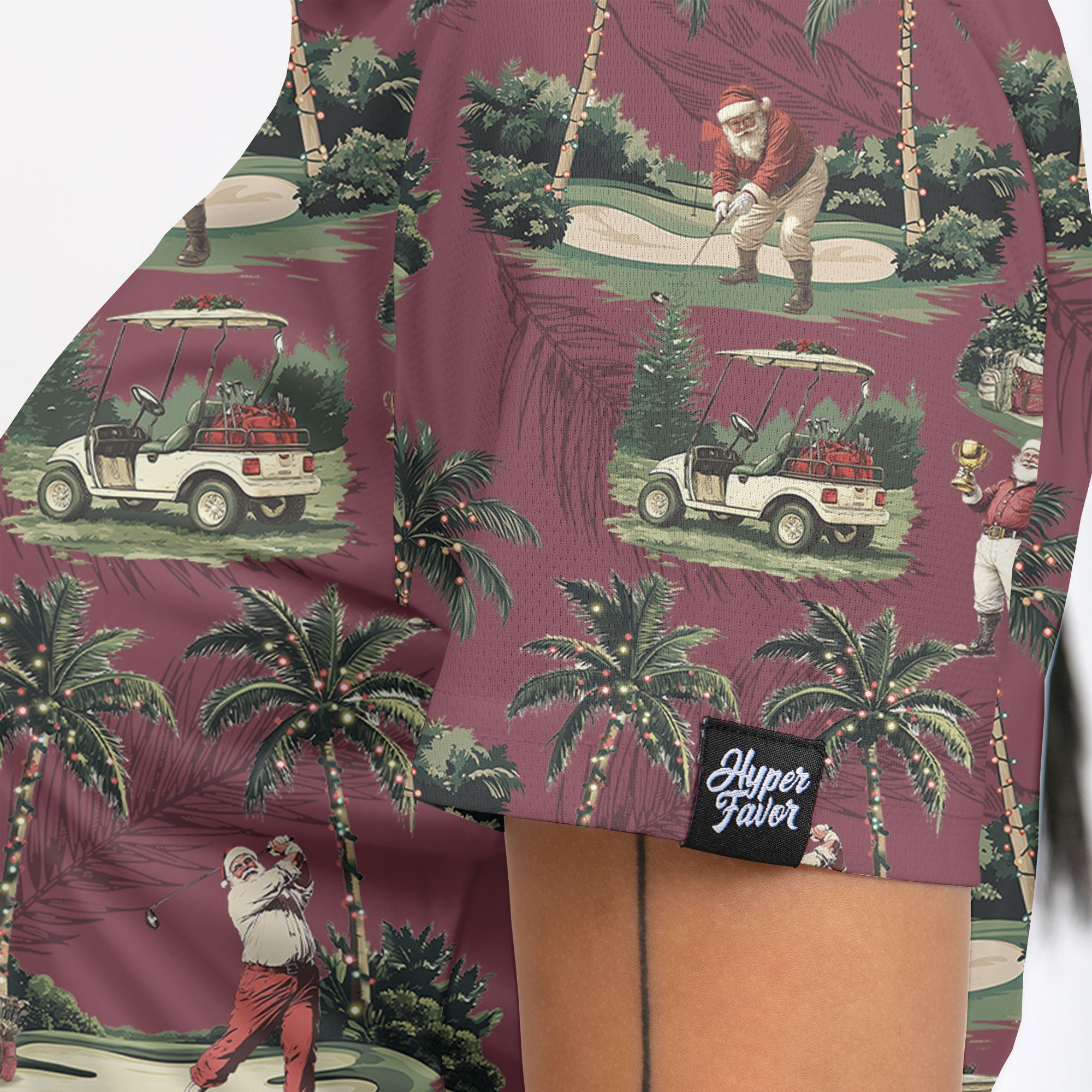 WW | Damen Bordeauxrot Santa Golf spielend Weihnachts Golf Polo Shirts