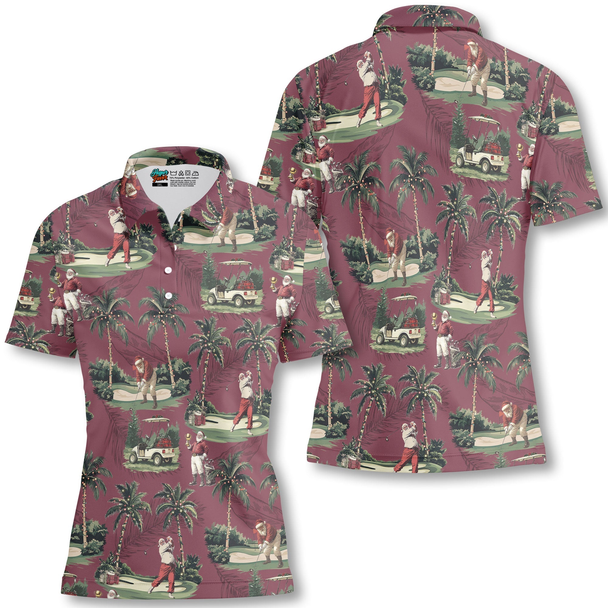 WW | Damen Bordeauxrot Santa Golf spielend Weihnachts Golf Polo Shirts