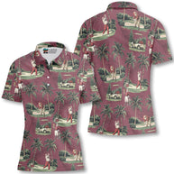 WW | Damen Bordeauxrot Santa Golf spielend Weihnachts Golf Polo Shirts