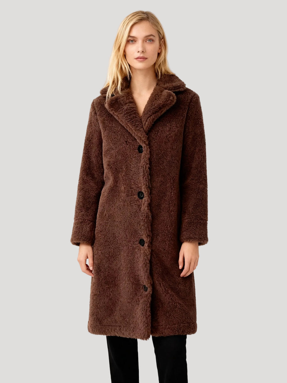 Damen Plüsch-Trenchcoat | Mantel in Plüsch-Optik, Lang, Oversized Fit | 100% Polyester