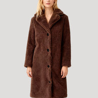 Damen Plüsch-Trenchcoat | Mantel in Plüsch-Optik, Lang, Oversized Fit | 100% Polyester