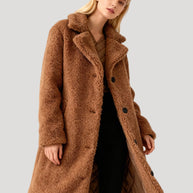 Damen Plüsch-Trenchcoat | Mantel in Plüsch-Optik, Lang, Oversized Fit | 100% Polyester