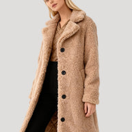 Damen Plüsch-Trenchcoat | Mantel in Plüsch-Optik, Lang, Oversized Fit | 100% Polyester