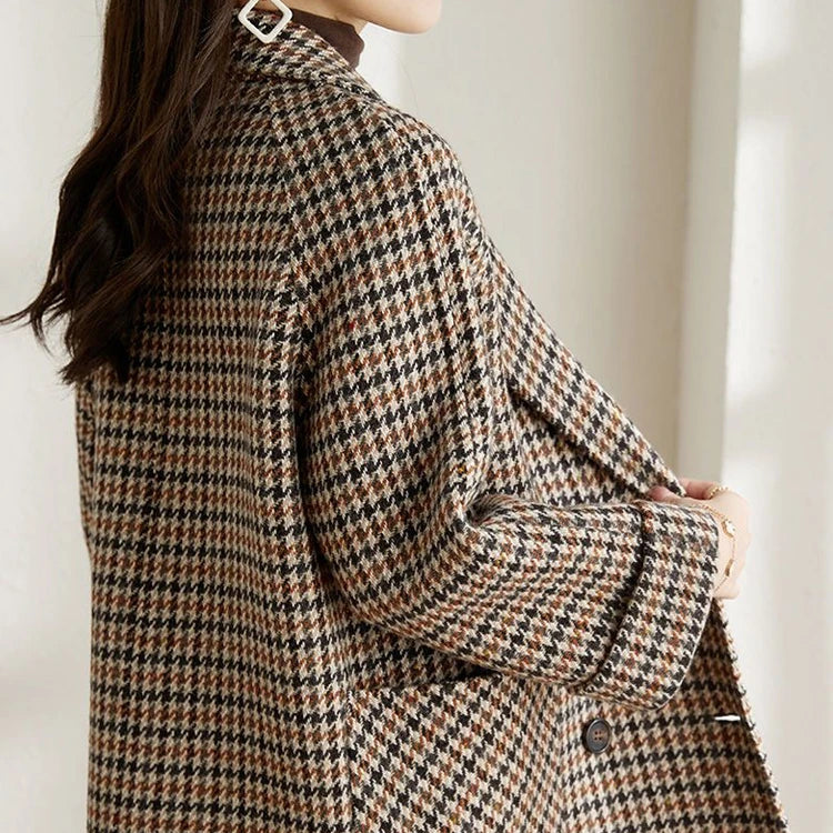 WW | Damen Klassischer Langer Karierter Blazer Herbststil