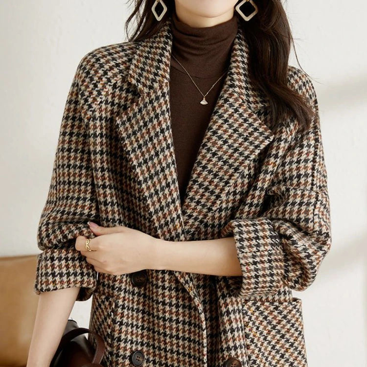 WW | Damen Klassischer Langer Karierter Blazer Herbststil