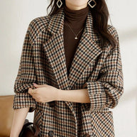 WW | Damen Klassischer Langer Karierter Blazer Herbststil