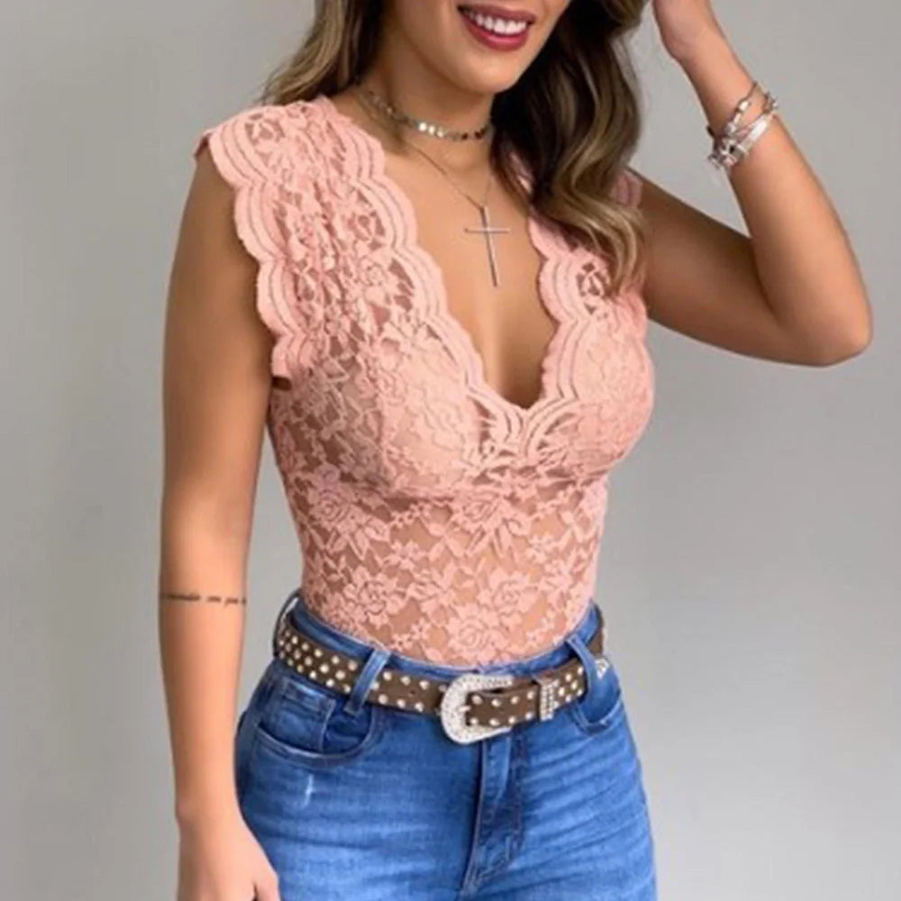 W&W Mode | Elegante V-ausschnitt Spitzenoberteil Für Damen