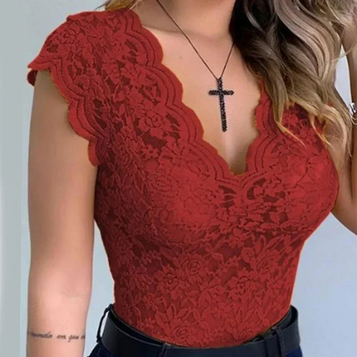 W&W Mode | Elegante V-ausschnitt Spitzenoberteil Für Damen