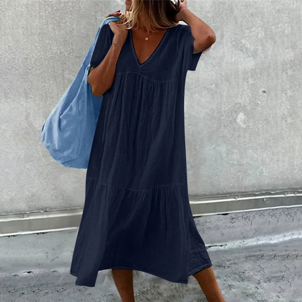 WW | Damen Freizeitkleid mit V-Ausschnitt und einfacher Handtasche