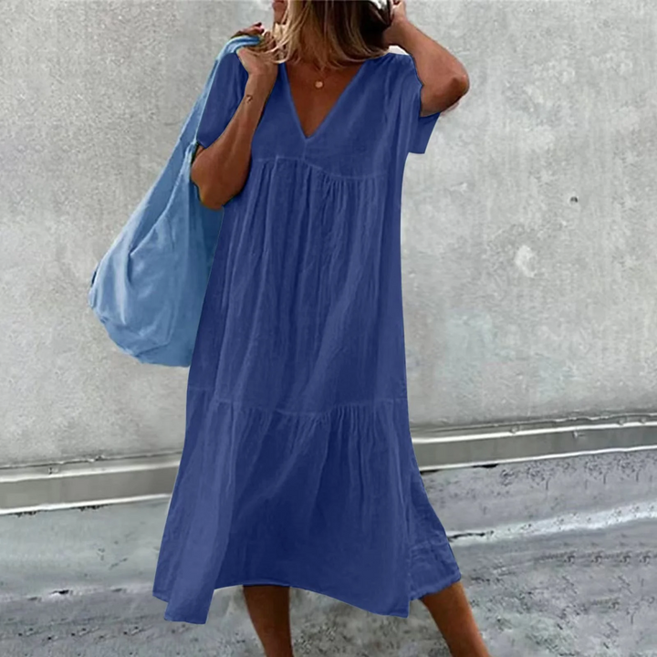 Damen Freizeitkleid mit V-Ausschnitt und luftiger Passform