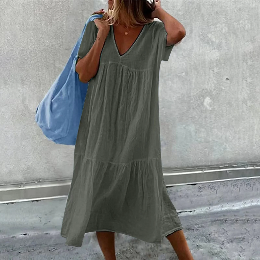 WW | Damen Freizeitkleid mit V-Ausschnitt und einfacher Handtasche