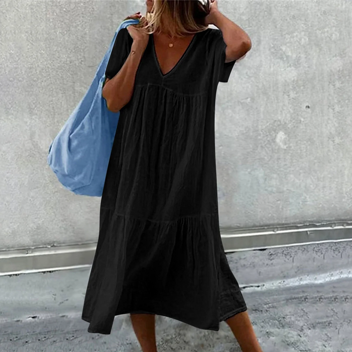 Damen Freizeitkleid mit V-Ausschnitt und luftiger Passform