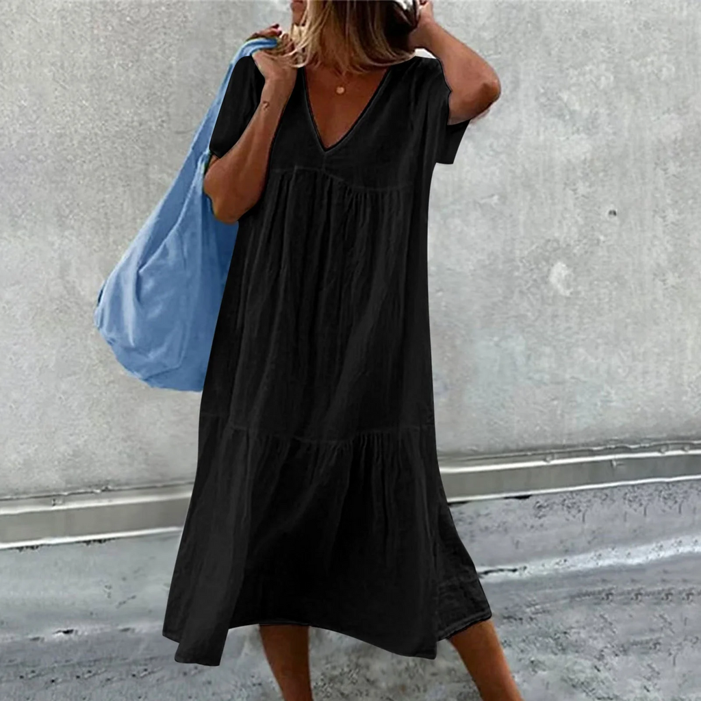 WW | Damen Freizeitkleid mit V-Ausschnitt und einfacher Handtasche