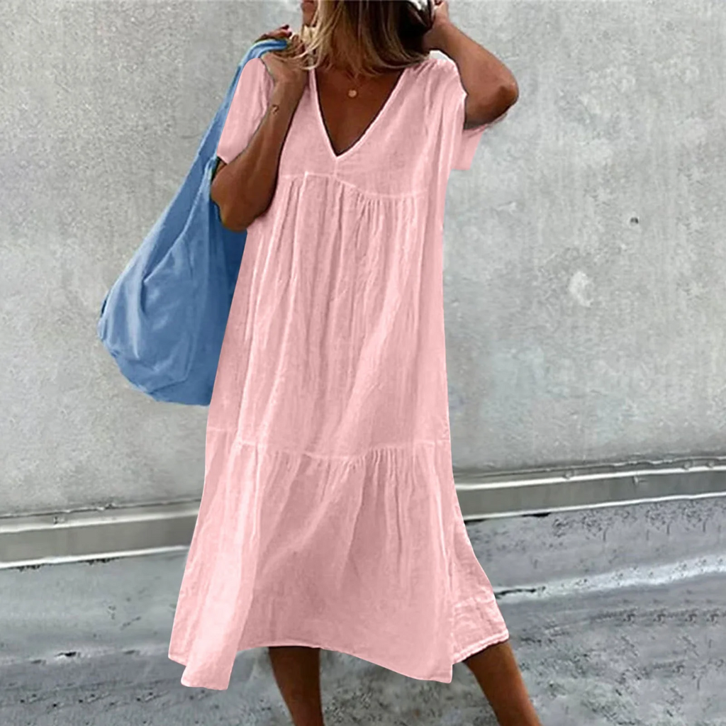 WW | Damen Freizeitkleid mit V-Ausschnitt und einfacher Handtasche