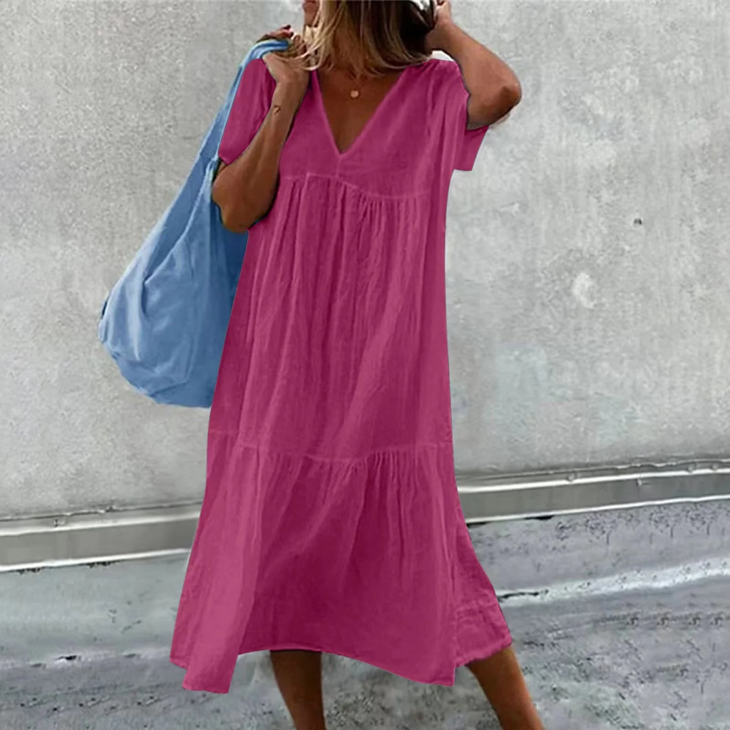 WW | Damen Freizeitkleid mit V-Ausschnitt und einfacher Handtasche