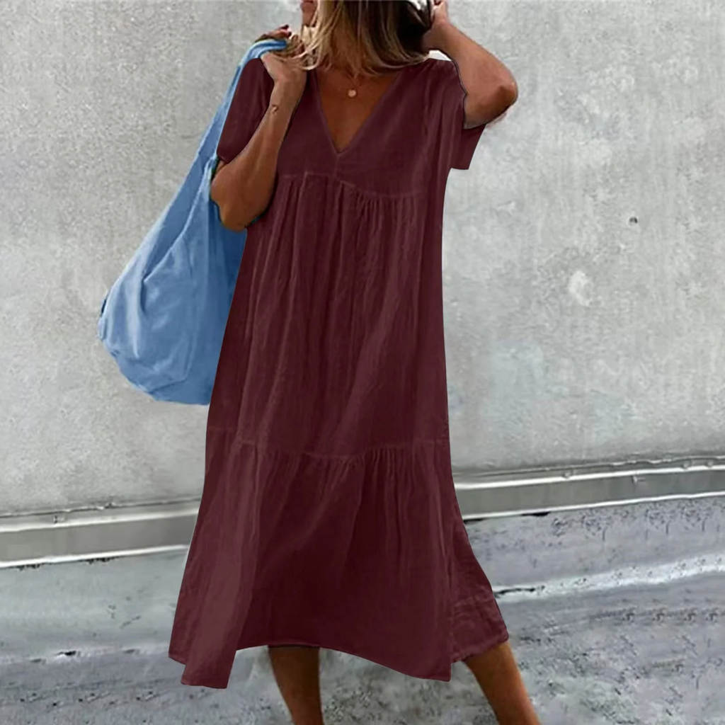 WW | Damen Freizeitkleid mit V-Ausschnitt und einfacher Handtasche