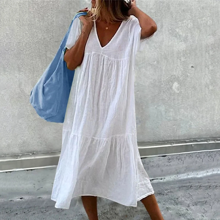 Damen Freizeitkleid mit V-Ausschnitt und luftiger Passform