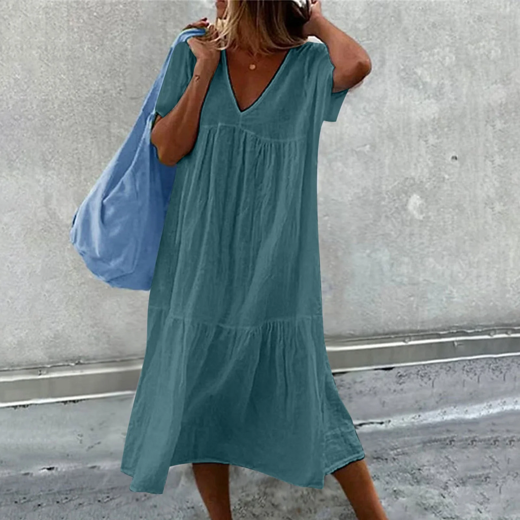 WW | Damen Freizeitkleid mit V-Ausschnitt und einfacher Handtasche