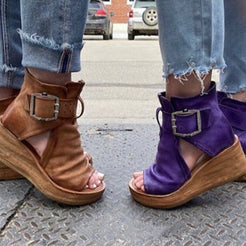 WW | Offene High Top Sandalen Mit Keilabsatz Und Schnalle Für Damen