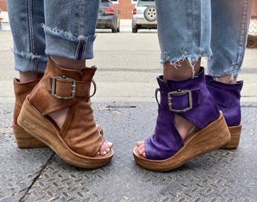 WW | Offene High Top Sandalen Mit Keilabsatz Und Schnalle Für Damen