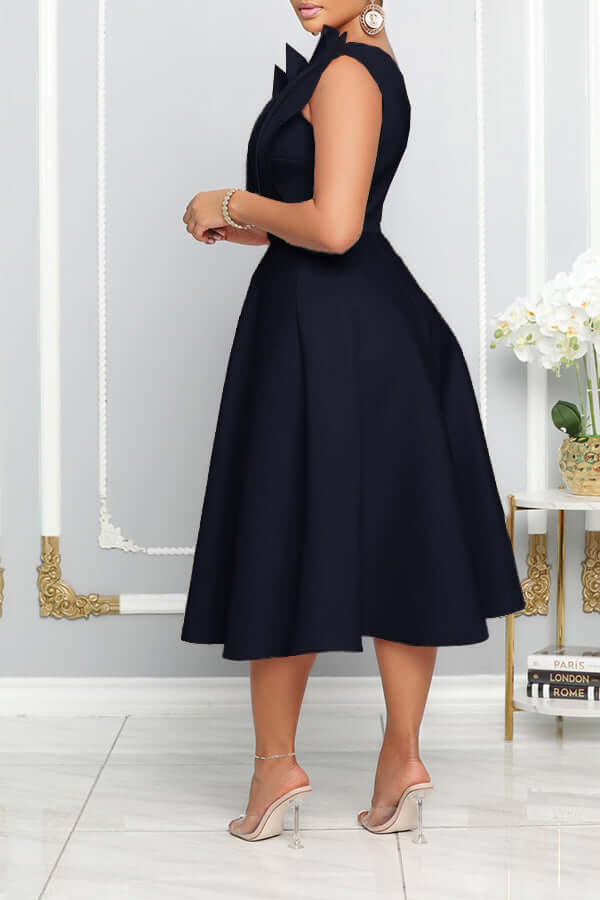 WW | One Shoulder Midi Kleid Elegante A-linie Passform Skulpturierte Details Festliche Kleidung