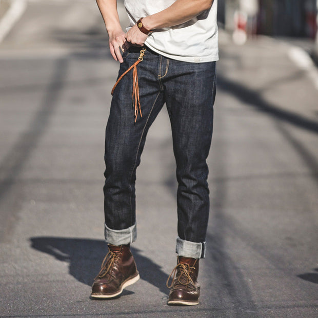 WW | Raw Selvage Denim Jeans Mit Graffiti Und Ponyhaar Patch Für Männer