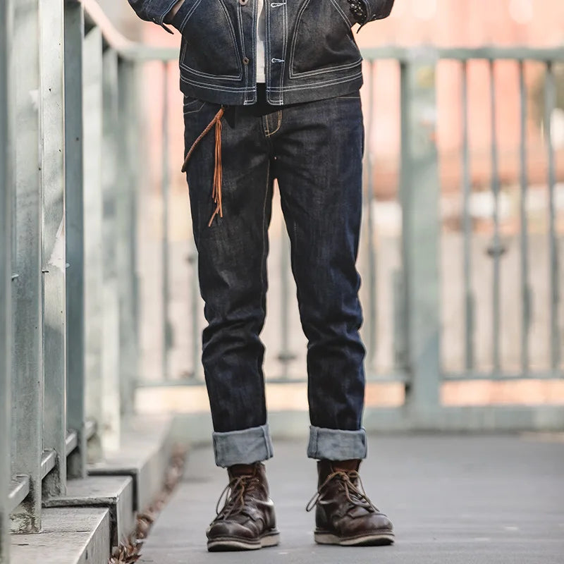 WW | Raw Selvage Denim Jeans Mit Graffiti Und Ponyhaar Patch Für Männer