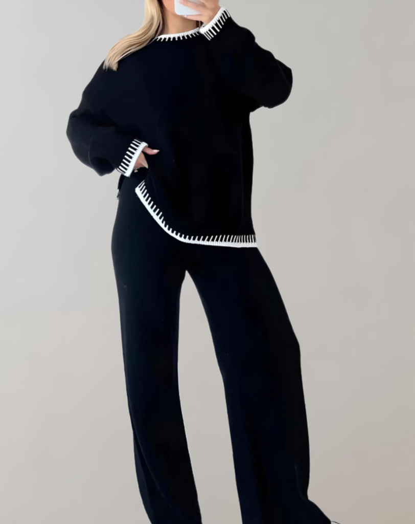 WW | Zweiteiliges Set Mit Strickoberteil Und Weiten Hosen