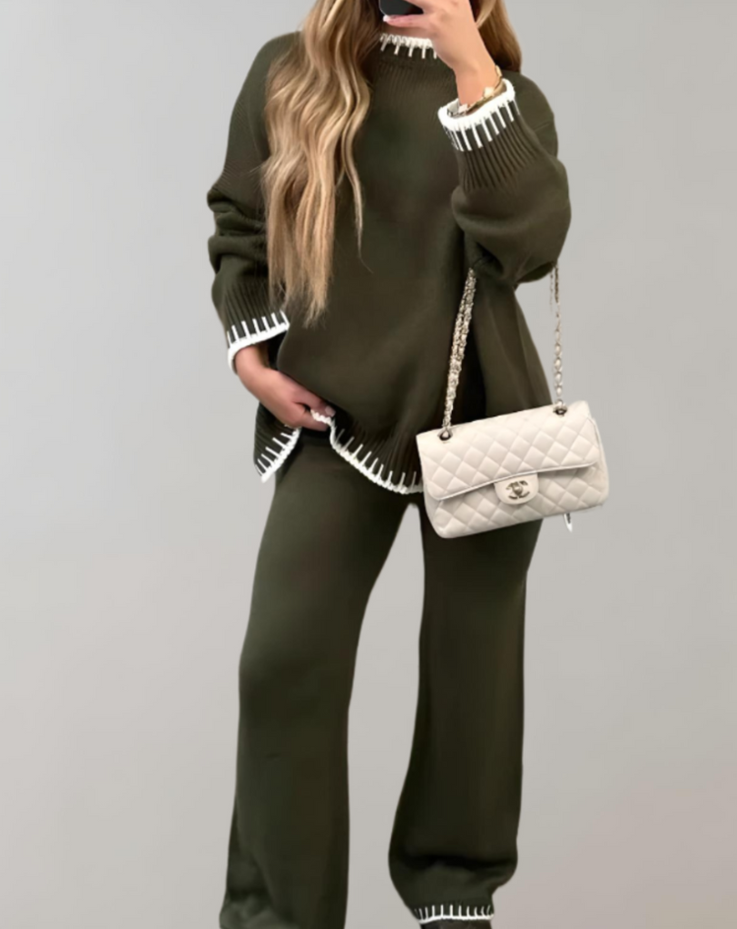 WW | Zweiteiliges Set Mit Strickoberteil Und Weiten Hosen