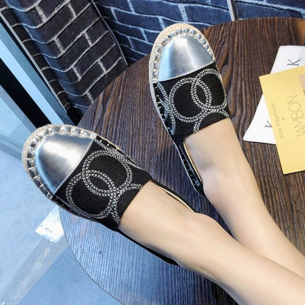 WW | Kontrastierendes Patch Geribbelte Leder Espadrilles