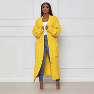 WW | Damen Strickcardigan mit Zopfmuster – Offener Oversize Mantel für Herbst & Winter