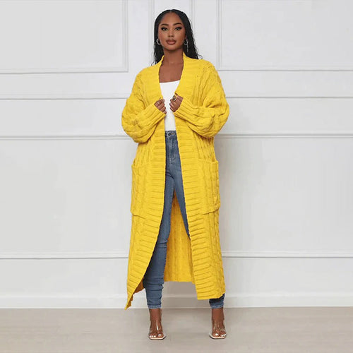 WW | Damen Strickcardigan mit Zopfmuster – Offener Oversize Mantel für Herbst & Winter