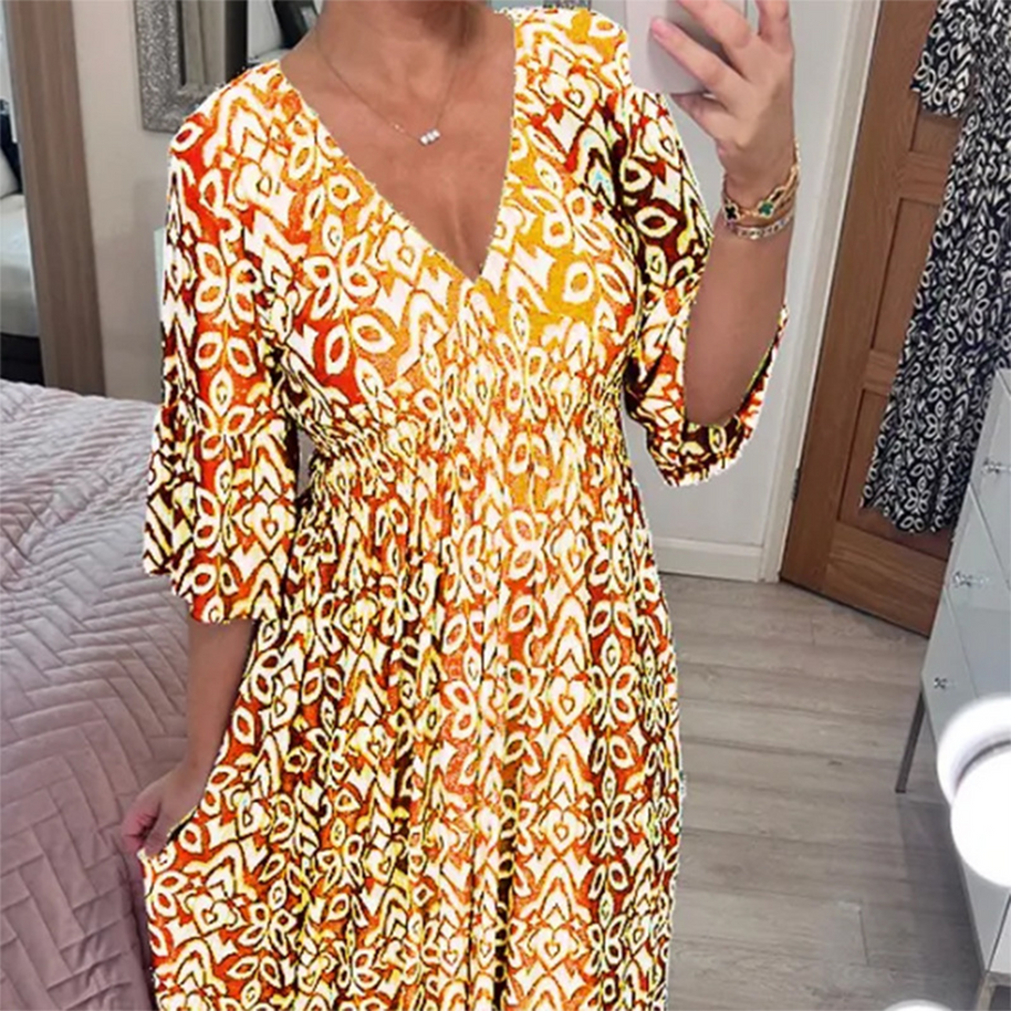 WW | Ungezwungenes V-Ausschnitt Maxikleid