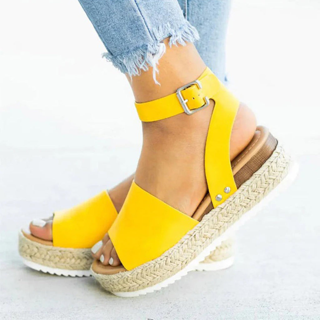 WW | Plattform Sandalen Espadrille-Sohle Verstellbarer Knöchelriemen Zehenriemen