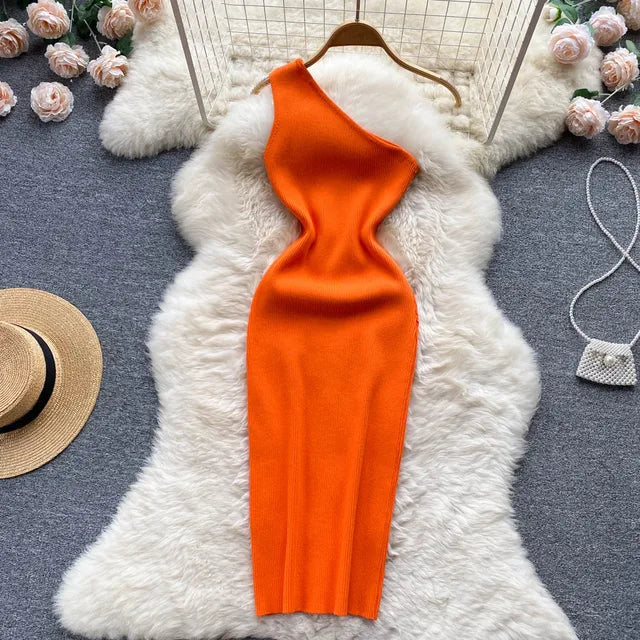 WW | Bodycon Kleid Ein Schulter Eleganter Schnitt Stretch Midi Abendmode