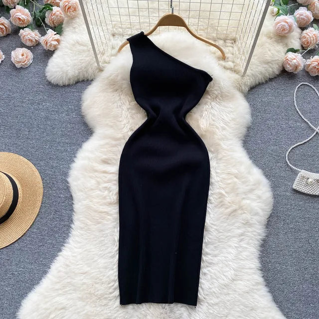 WW | Bodycon Kleid Ein Schulter Eleganter Schnitt Stretch Midi Abendmode