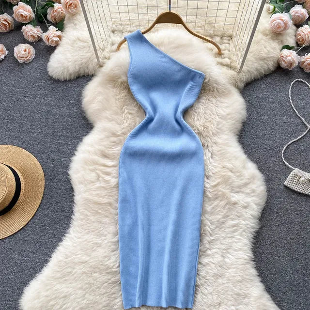 WW | Bodycon Kleid Ein Schulter Eleganter Schnitt Stretch Midi Abendmode