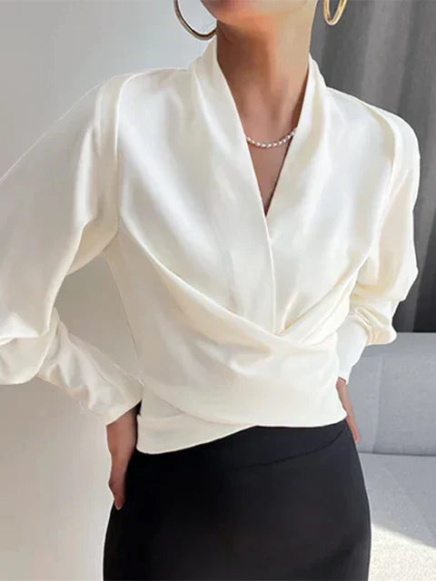 W&W Mode | Satinbluse Mit V-ausschnitt Und Puffärmeln Für Damen