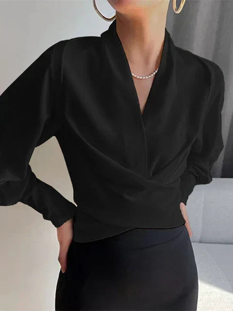 W&W Mode | Satinbluse Mit V-ausschnitt Und Puffärmeln Für Damen