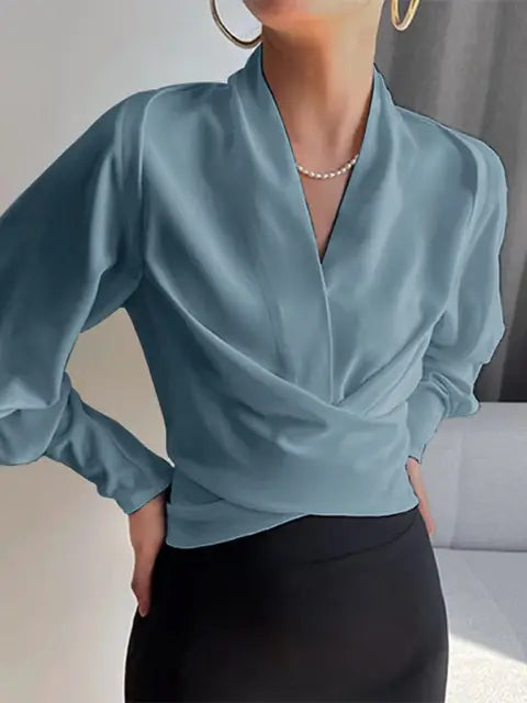W&W Mode | Satinbluse Mit V-ausschnitt Und Puffärmeln Für Damen