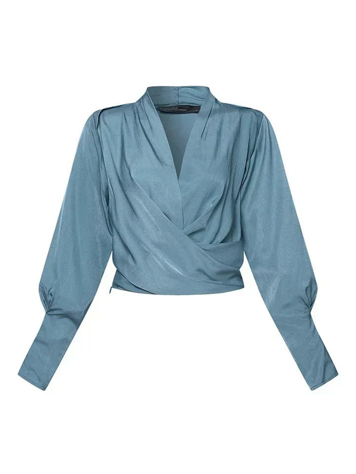 W&W Mode | Satinbluse Mit V-ausschnitt Und Puffärmeln Für Damen